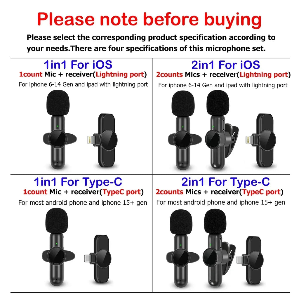 Wireless Lavalier Microphone With Windproof Cover Audio Video Recording Mini Mic For iPhone Android Mobile Phone Microphone