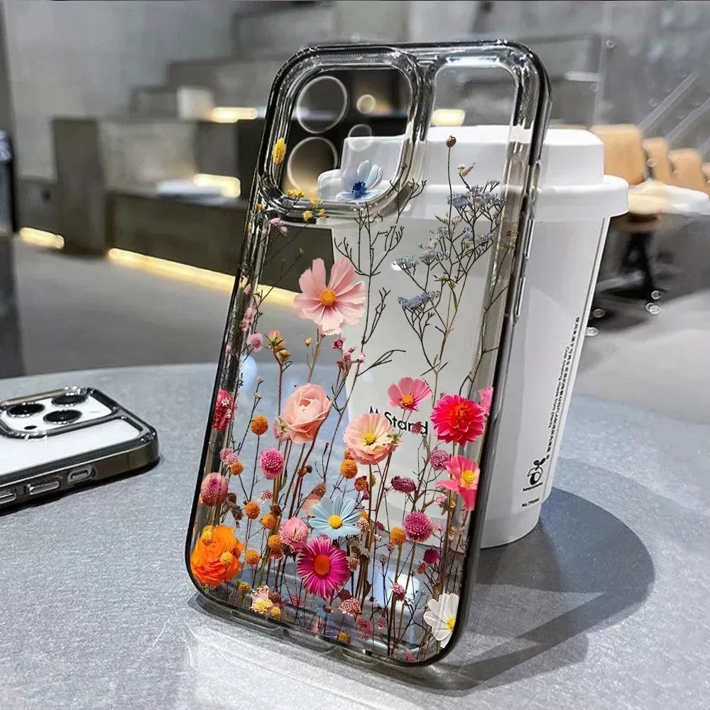 Flower Phone Case For iPhone 17 16 18 13 11 14 12 15 Pro Max Air 16e 7 Plus SE Shockproof Transparent Cover Silicone Soft Funda