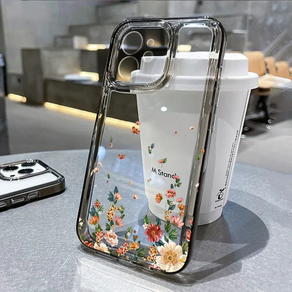Flower Phone Case For iPhone 17 16 18 13 11 14 12 15 Pro Max Air 16e 7 Plus SE Shockproof Transparent Cover Silicone Soft Funda