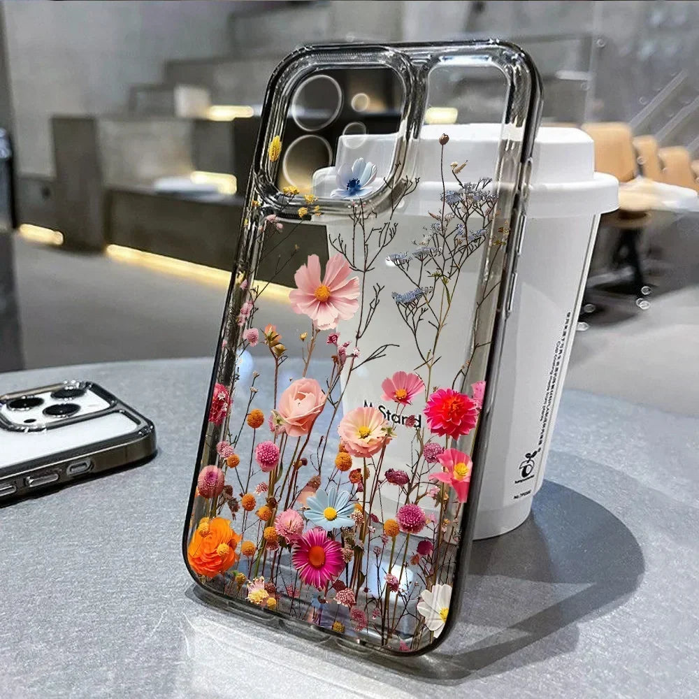 Flower Phone Case For iPhone 17 16 18 13 11 14 12 15 Pro Max Air 16e 7 Plus SE Shockproof Transparent Cover Silicone Soft Funda